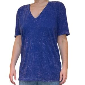 V Neck Blue Acid Wash Tee